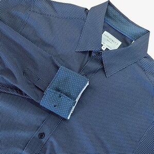 ConStruct 4 Way Stretch Button Up Shirt Mens M Slim Fit Blue Flip Cuff Micro Dot